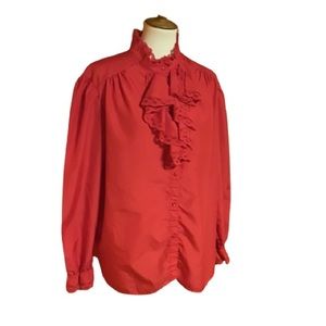 Vintage 70s red ruffled lace blouse